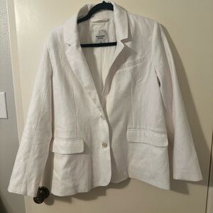 White Linen Blend Oversized Abercrombie Blazer